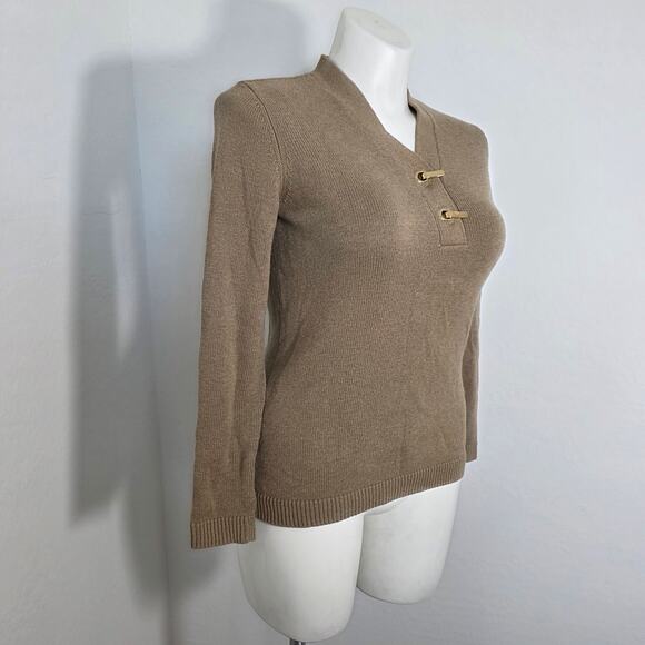 Karen Scott Cotton Hardware Henley Sweater color tan sz S - Picture 3 of 10